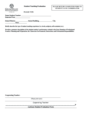 Student Teaching Evaluation racticum Student Evaluation Form - gvsu