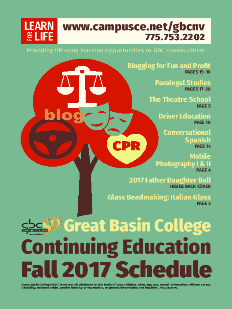 Fillable Online Great Basin College Continuing Education Fall 2017