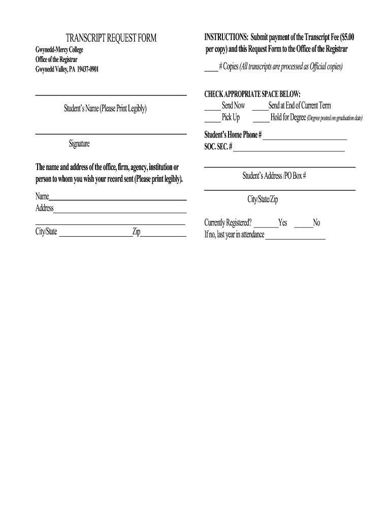 Gwynedd mercy university transcript request: Fill out & sign online