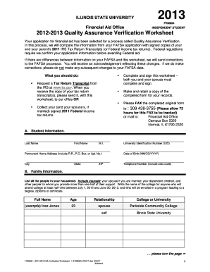 Illinois State University Financial Aid Verification Form