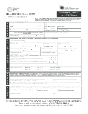 Employee Health Plan Claim Form