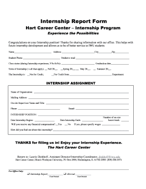 Internship diary format - Internship Report Form - Illinois Wesleyan University - iwu