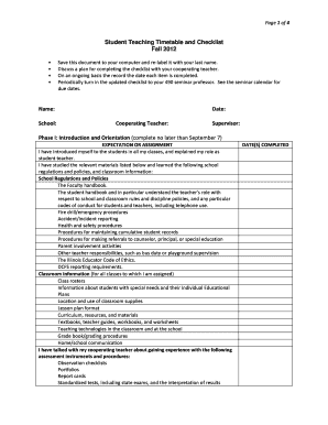 Student Teaching Timetable and Checklist