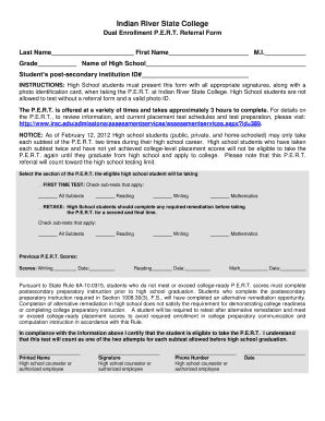 pert placement test referral form