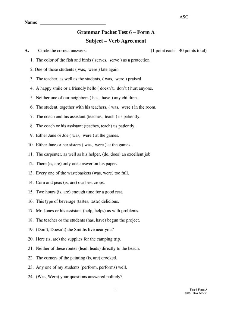subject verb agreement worksheets with answers 7th grade pdf fill online printable fillable blank pdffiller