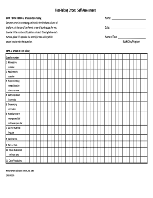 Test-Taking Errors Self-Assessment Form