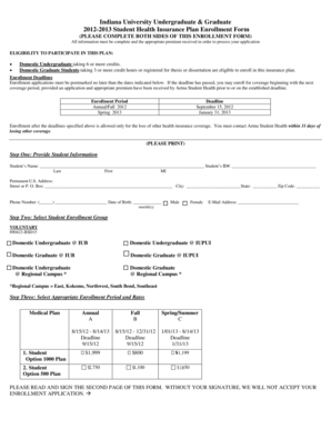 Indiana University Student Health Insurance Enrollment Form