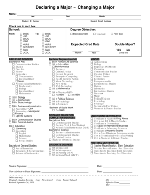 University Major Declaration Form