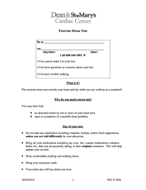 Exercise Stress Test Instructions