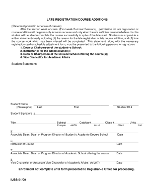 Late Registration Course Addition Form
