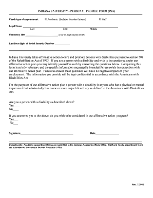 Indiana University Personal Profile Form