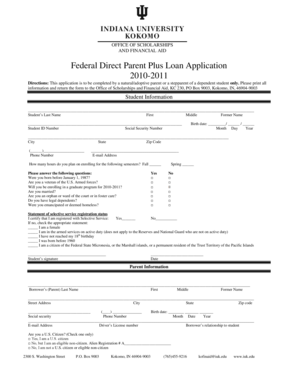 Federal Direct Parent PLUS Loan Application
