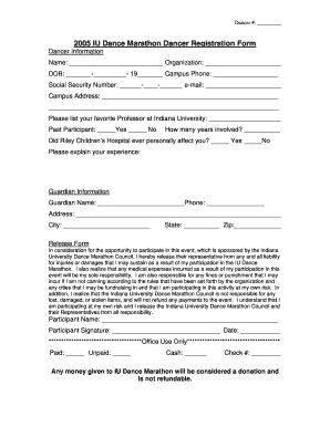 2005 IU Dance Marathon Dancer Registration Form
