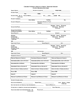 Pediatric Surgery Patient Registration Form