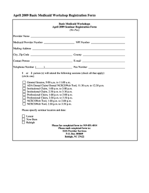 Basic Medicaid Workshop Registration Form