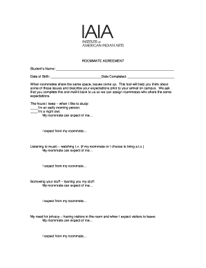 Roommate Agreement Form - Iaia