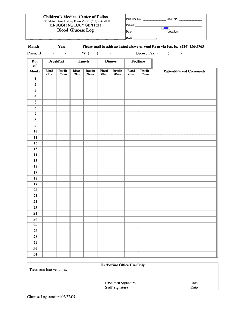 Blood Sugar Blank Chart - Fill Online, Printable, Fillable ...