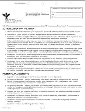 Bon Secours Authorization for Treatment