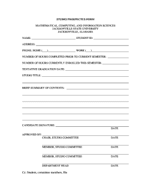 Fillable Online jsu Studio prospectus form - Jacksonville State ...