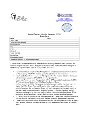 Regional Teacher Education Agreement Intent Form