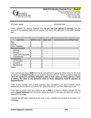 2009-2010 Monthly Expense Form