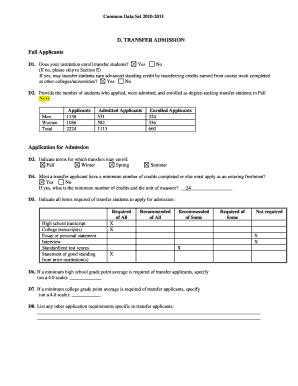 Common Data Set 2010-2011 Transfer Admission Form