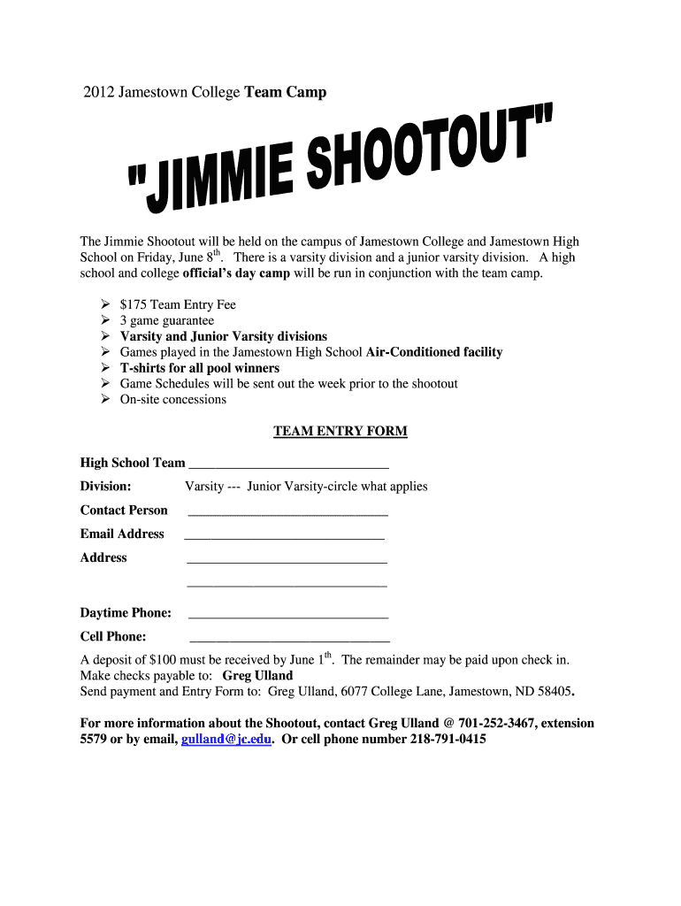 2012 Jamestown College Team Camp Preview on Page 1