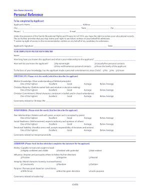 John Brown University Personal Reference Form