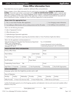 UPMC Vision Advantage PPO Office Information Form