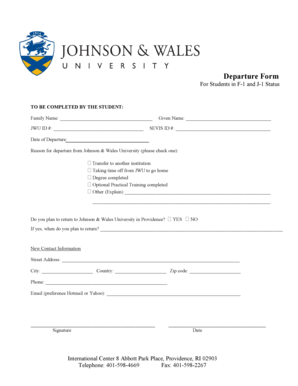 Departure Form - Johnson & Wales University - jwu