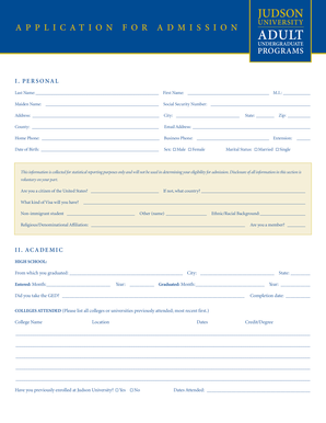 Judson University Application Form