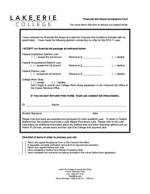 Financial Aid Award Acceptance Form