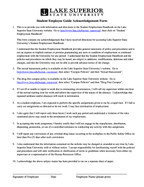 Student Employee Guide Acknowledgement Form