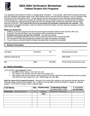 2003-2004 Verification Worksheet