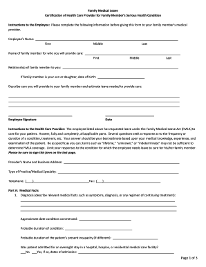 Family Medical Leave Certification of Health Care Provider