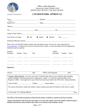 Lander University Coursework Approval Form