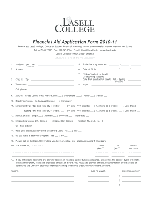 Lasell College Financial Aid Application Form