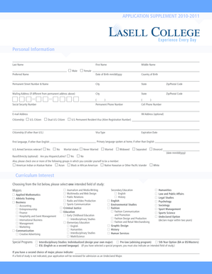 Lasell College Application Supplement 2010-2011