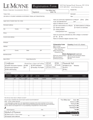 Le Moyne College Student Registration Form