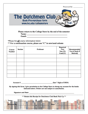 College Store Book Order Form