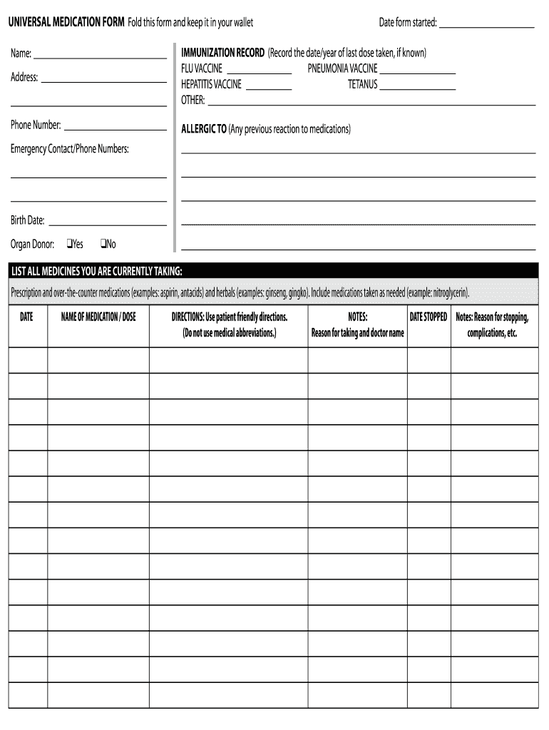 Medication List Template - Fill Online, Printable, Fillable, Blank Pertaining To Medication Card Template
