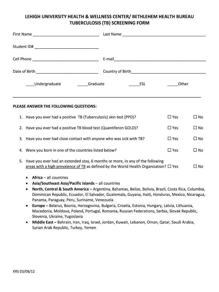 Blank Tb Test Form Printable Prntbl concejomunicipaldechinu gov co