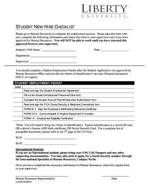 Student New Hire Checklist