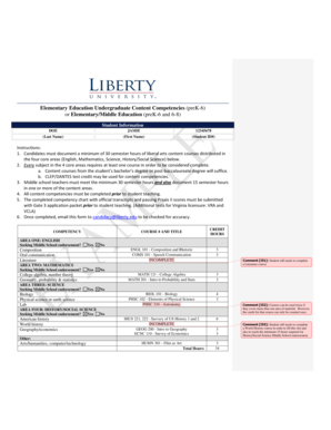 Elementary Education Content Competencies Form