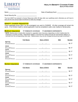 Health Benefit Change Form