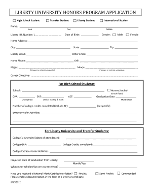 Liberty University Honors Program Application