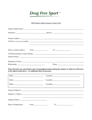 2009 Student-Athlete Summer Contact Form