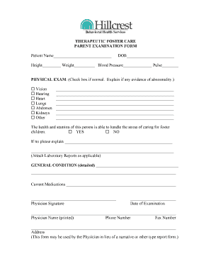 Therapeutic Foster Care Parent Examination Form