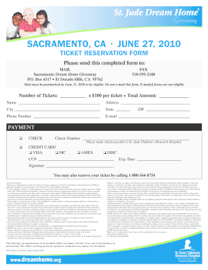 Sacramento Dream Home Giveaway Ticket Reservation Form