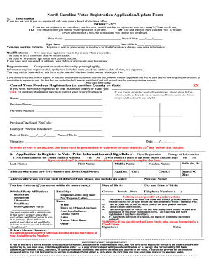 North Carolina Voter Registration Application/Update Form - ncdhhs